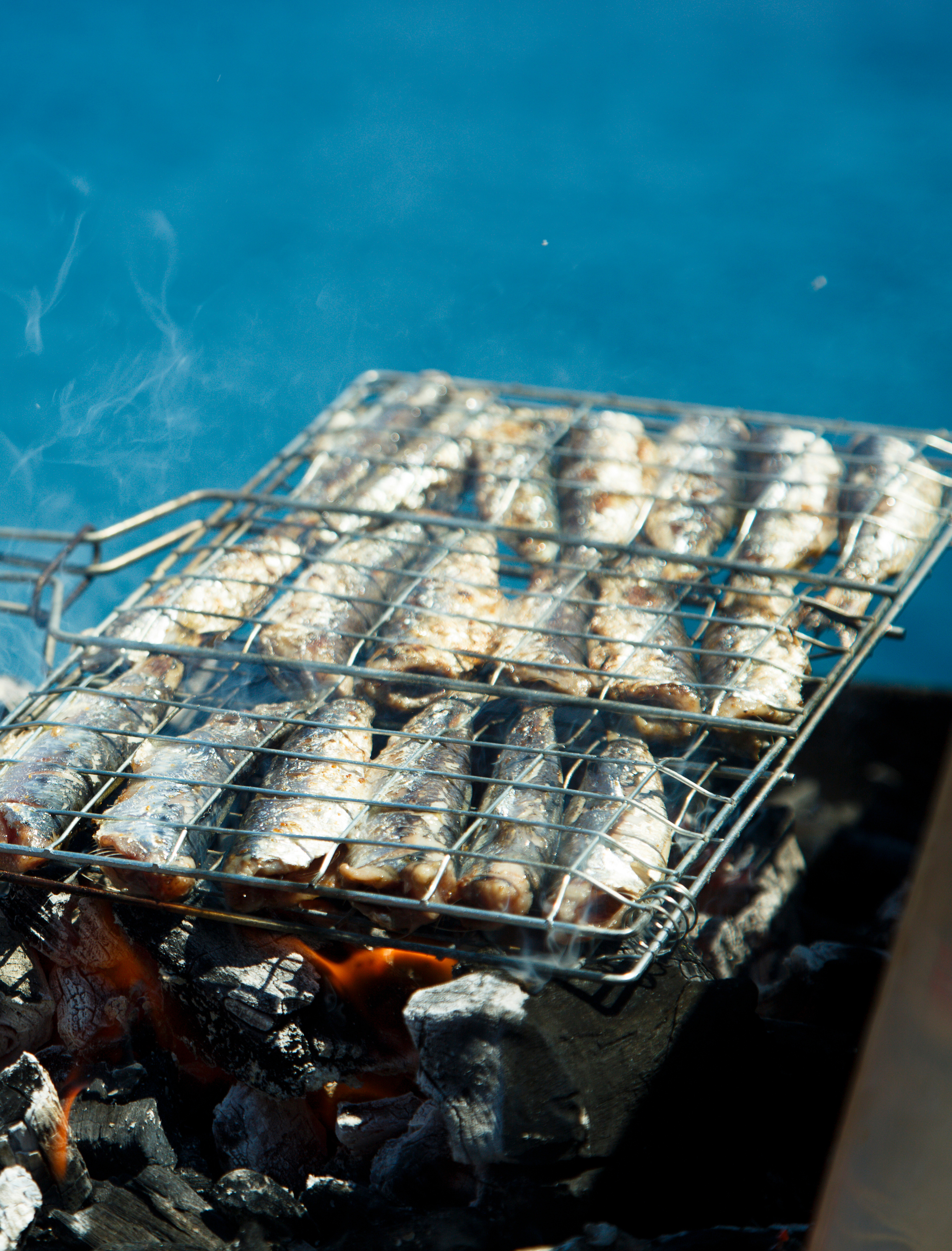 sardines roasting with fire background