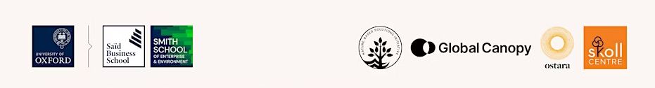 Logos of Oxford University, Said Business School, Smith School of Enterprise and the Environment, Nature Based Solutions Initiative, Global Canopy, Ostara, Skoll Centre