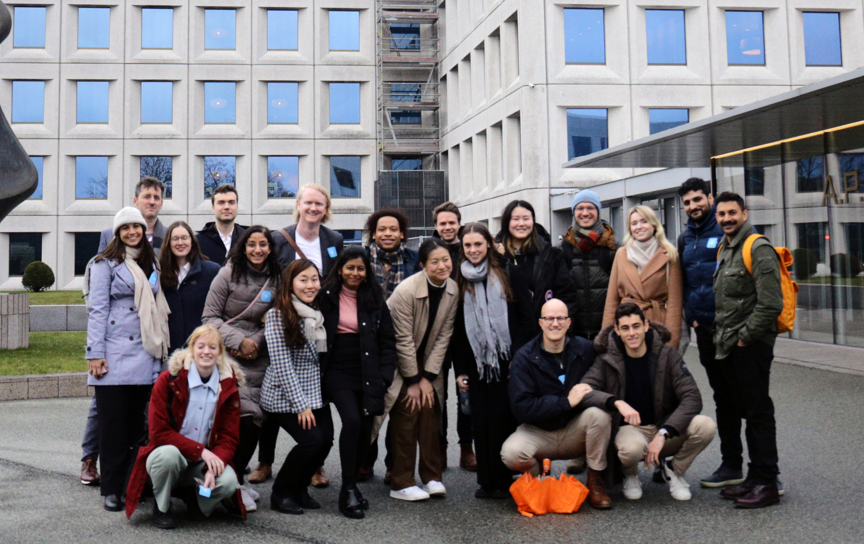 Students gathered in front of building 