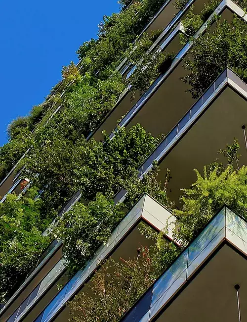 Building with balconies full of greenery