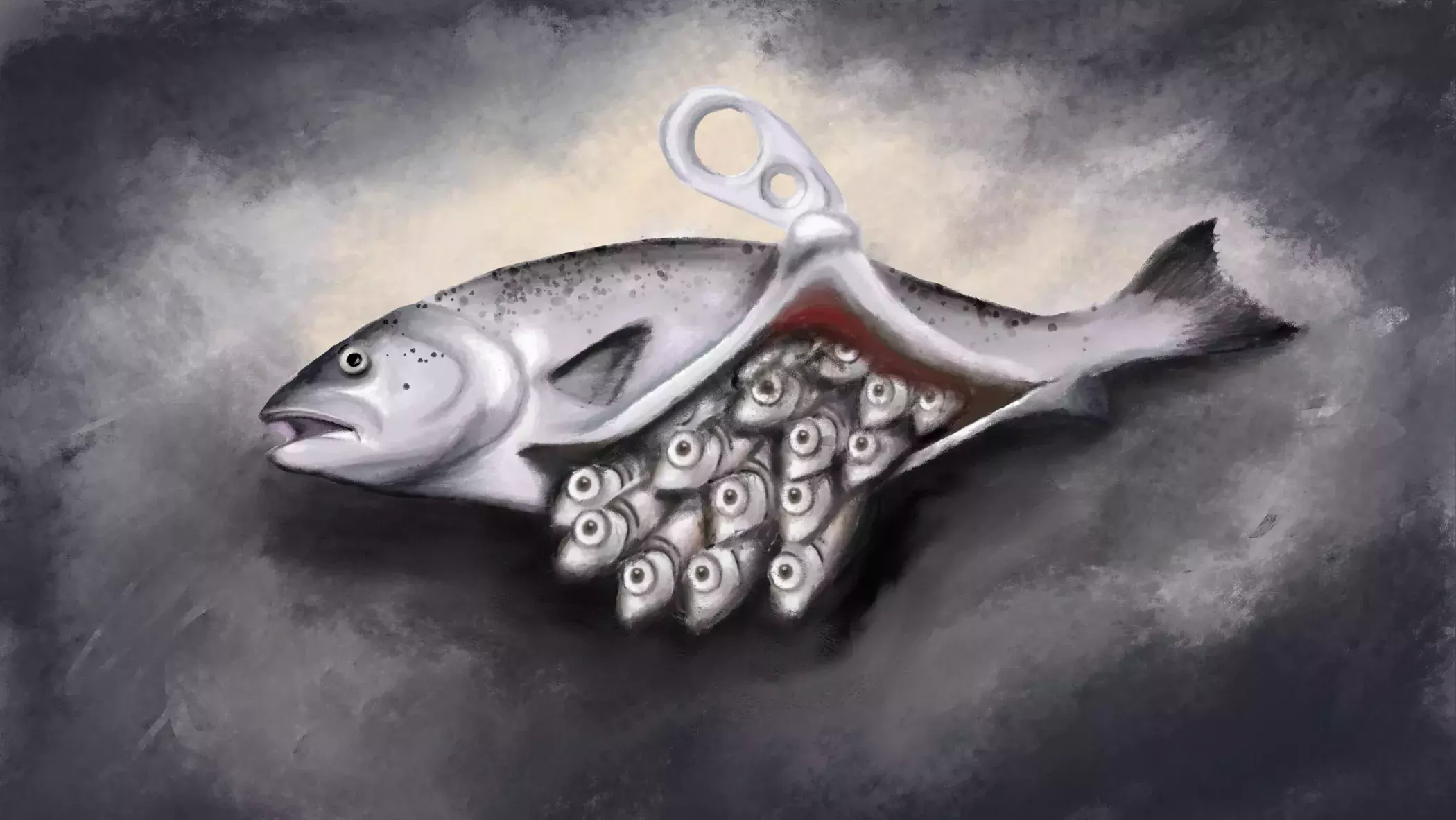 Illustration of Salmon open with sardines inside